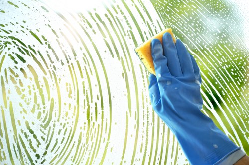 Cleaner maintaining a shared hallway in an Acton residential block